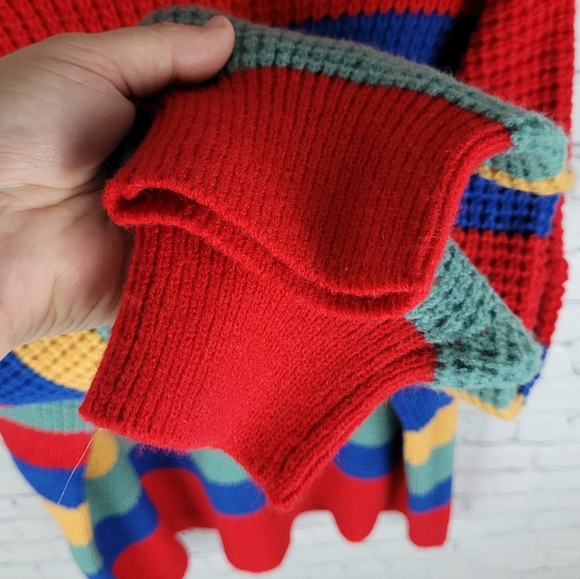 WEEKEND by SUZANNE BETRO | knit rainbow stripe cowl neck bubble sleeve sweater - Picture 3 of 6